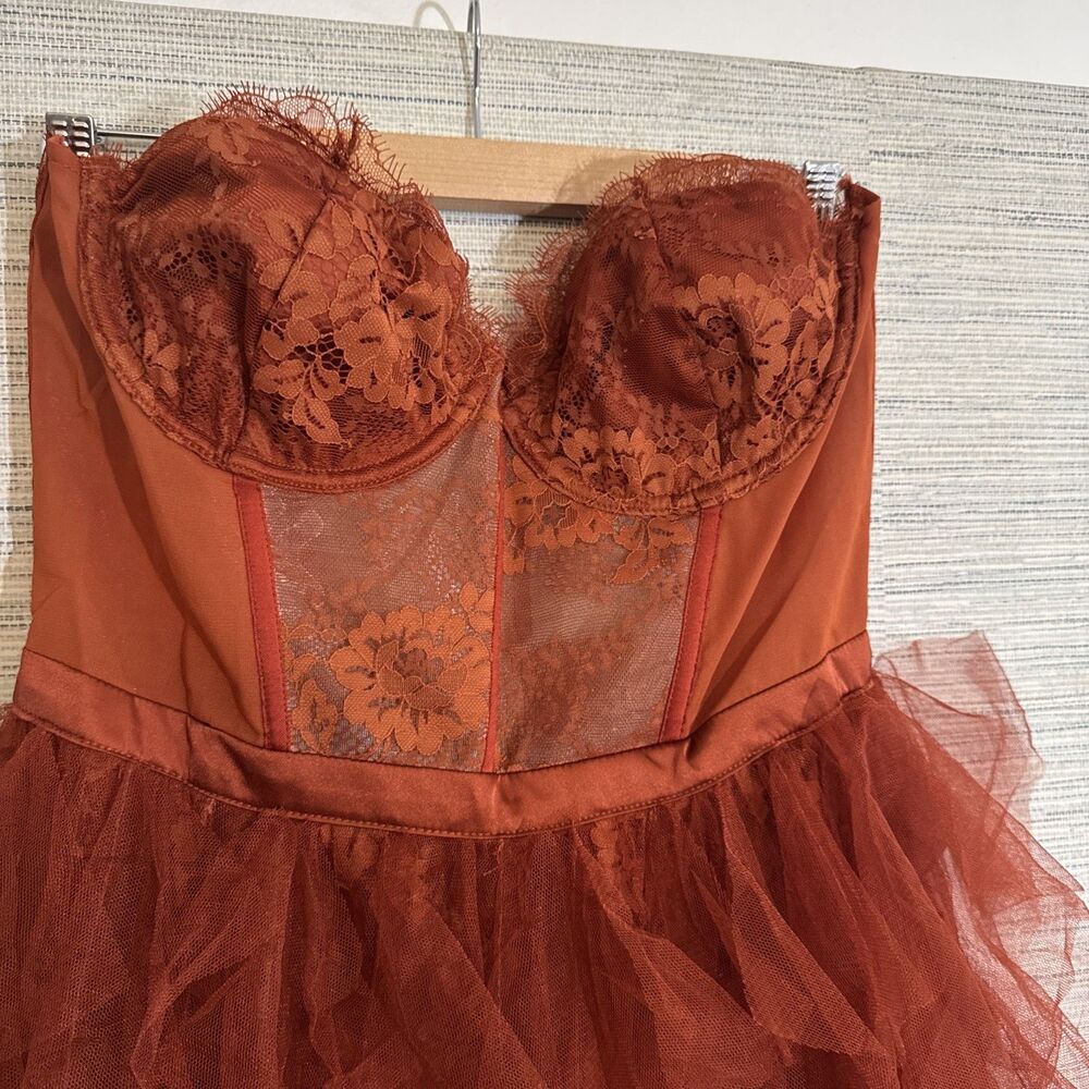 For Love & Lemons X REVOLVE Bustier Gown Rust corset lace strapless Large - Picture 6 of 12